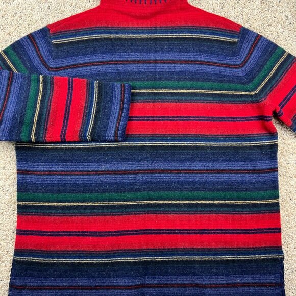 Lauren Ralph Lauren Lambs Wool Sweater Large Red Green Blue Striped Unisex - Picture 1 of 7